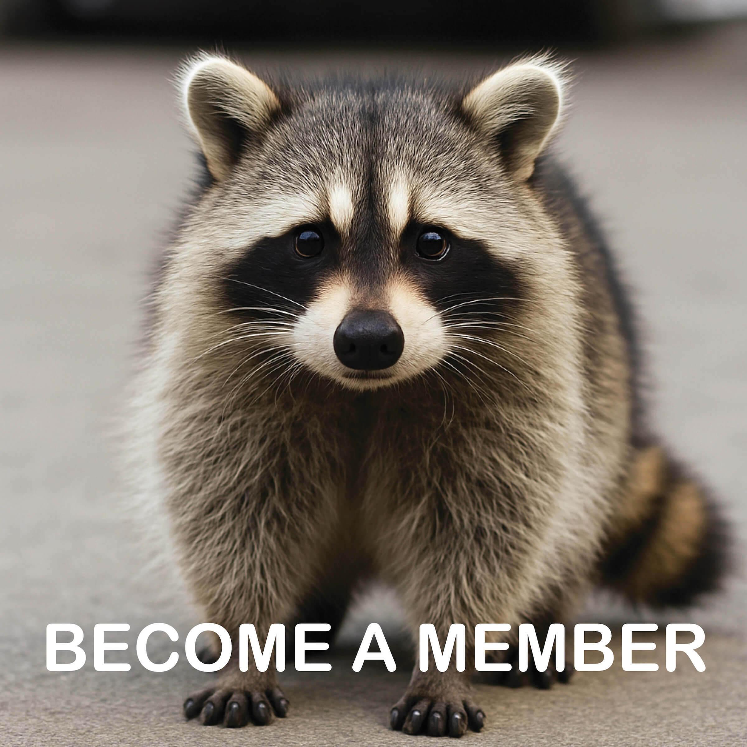 picture of a raccoon with the words "Become a Member"